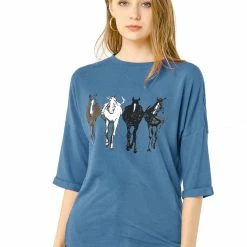Allegra K Drop Shoulder 3/4 Sleeves Horse Print Loose Top 56 Allegra K Drop Shoulder 3/4 Sleeves Horse Print Loose Top