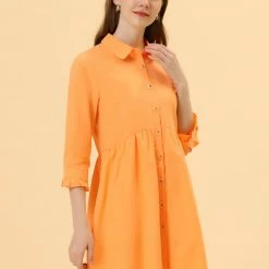 Allegra K Women's 3/4 Sleeve Button Front Flare Mini Shirt Dress 112 Allegra K Women's 3/4 Sleeve Button Front Flare Mini Shirt Dress