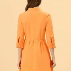 Allegra K Women's 3/4 Sleeve Button Front Flare Mini Shirt Dress 114 Allegra K Women's 3/4 Sleeve Button Front Flare Mini Shirt Dress