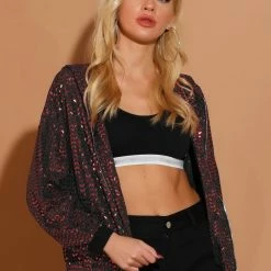 Women Allegra K Metallic Windbreaker Jacket