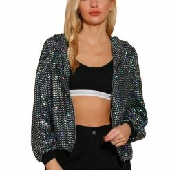Women Allegra K Metallic Windbreaker Jacket