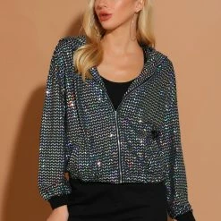 Women Allegra K Metallic Windbreaker Jacket