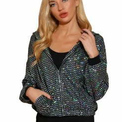 Women Allegra K Metallic Windbreaker Jacket