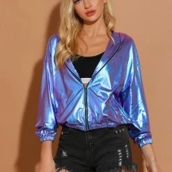 Women Allegra K Metallic Windbreaker Jacket