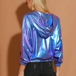 Women Allegra K Metallic Windbreaker Jacket