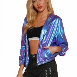Women Allegra K Metallic Windbreaker Jacket