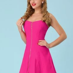 Allegra K Women's Strapless Exposed Zipper Front Tube Mini Party A-Line Dress