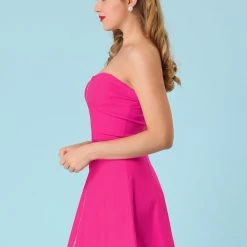 Allegra K Women's Strapless Exposed Zipper Front Tube Mini Party A-Line Dress