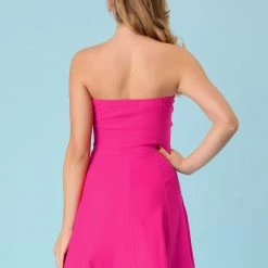 Allegra K Women's Strapless Exposed Zipper Front Tube Mini Party A-Line Dress