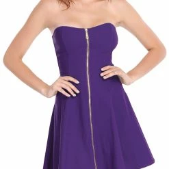 Allegra K Women's Strapless Exposed Zipper Front Tube Mini Party A-Line Dress