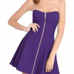 Allegra K Women's Strapless Exposed Zipper Front Tube Mini Party A-Line Dress
