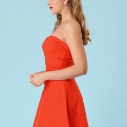 Allegra K Women's Strapless Exposed Zipper Front Tube Mini Party A-Line Dress