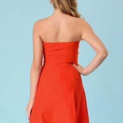 Allegra K Women's Strapless Exposed Zipper Front Tube Mini Party A-Line Dress