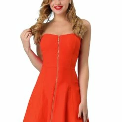 Allegra K Women's Strapless Exposed Zipper Front Tube Mini Party A-Line Dress