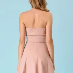 Allegra K Women's Strapless Exposed Zipper Front Tube Mini Party A-Line Dress