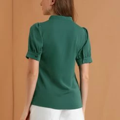 Allegra K Women's Work Office Top Blouse Ruffled Puff Sleeve Shirt 50 Allegra K Women's Work Office Top Blouse Ruffled Puff Sleeve Shirt