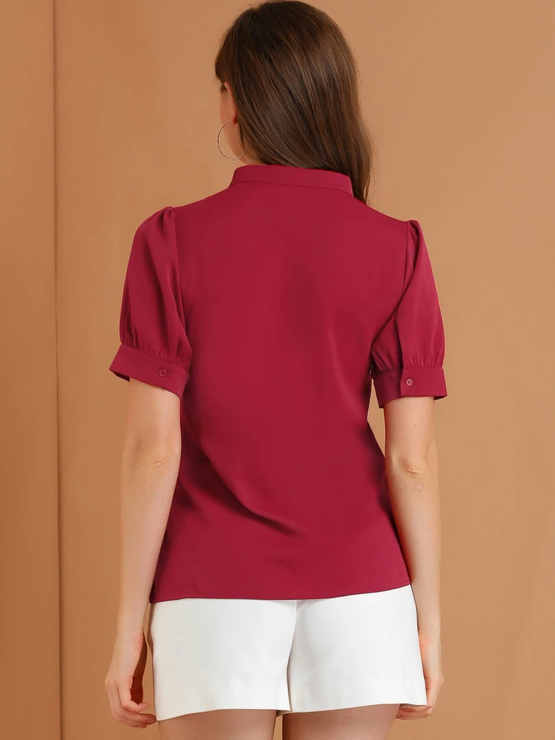 Allegra K Women's Work Office Top Blouse Ruffled Puff Sleeve Shirt 14 Allegra K Women's Work Office Top Blouse Ruffled Puff Sleeve Shirt