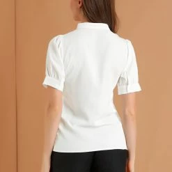Allegra K Women's Work Office Top Blouse Ruffled Puff Sleeve Shirt 38 Allegra K Women's Work Office Top Blouse Ruffled Puff Sleeve Shirt