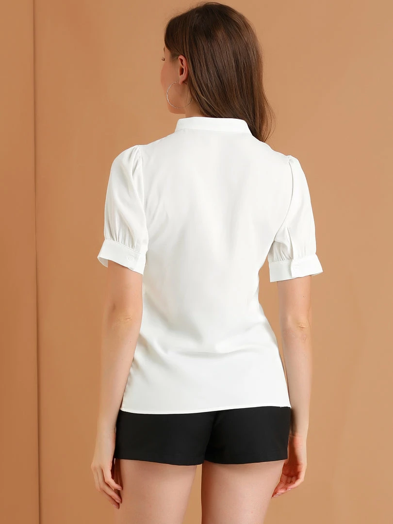 Allegra K Women's Work Office Top Blouse Ruffled Puff Sleeve Shirt 8 Allegra K Women's Work Office Top Blouse Ruffled Puff Sleeve Shirt