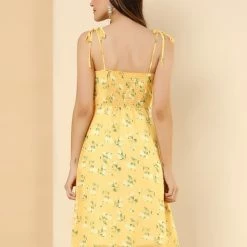 Women Allegra K Spaghetti Strap Summer Midi Floral Print Dress