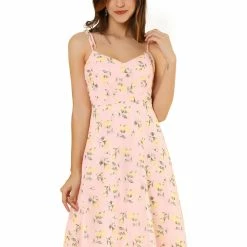 Women Allegra K Spaghetti Strap Summer Midi Floral Print Dress