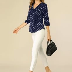 Allegra K Women's Polka Dots 3/4 Sleeve Casual Button Front Blouse Top 48 Allegra K Women's Polka Dots 3/4 Sleeve Casual Button Front Blouse Top