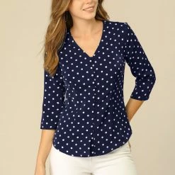 Allegra K Women's Polka Dots 3/4 Sleeve Casual Button Front Blouse Top 49 Allegra K Women's Polka Dots 3/4 Sleeve Casual Button Front Blouse Top