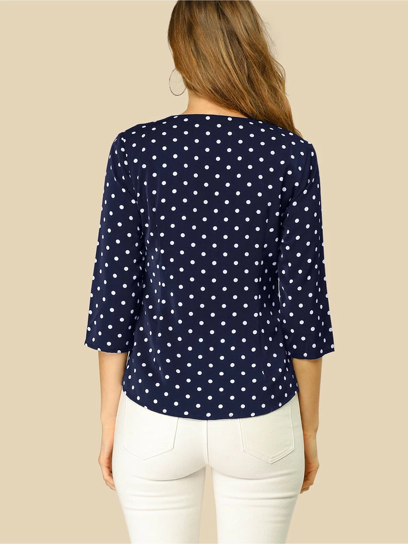 Allegra K Women's Polka Dots 3/4 Sleeve Casual Button Front Blouse Top 20 Allegra K Women's Polka Dots 3/4 Sleeve Casual Button Front Blouse Top