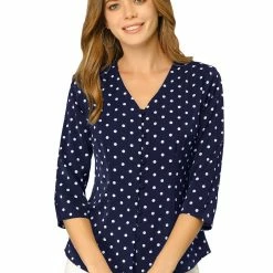Allegra K Women's Polka Dots 3/4 Sleeve Casual Button Front Blouse Top 46 Allegra K Women's Polka Dots 3/4 Sleeve Casual Button Front Blouse Top
