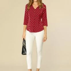 Allegra K Women's Polka Dots 3/4 Sleeve Casual Button Front Blouse Top 41 Allegra K Women's Polka Dots 3/4 Sleeve Casual Button Front Blouse Top