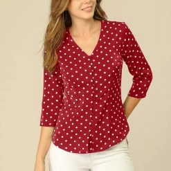 Allegra K Women's Polka Dots 3/4 Sleeve Casual Button Front Blouse Top 43 Allegra K Women's Polka Dots 3/4 Sleeve Casual Button Front Blouse Top