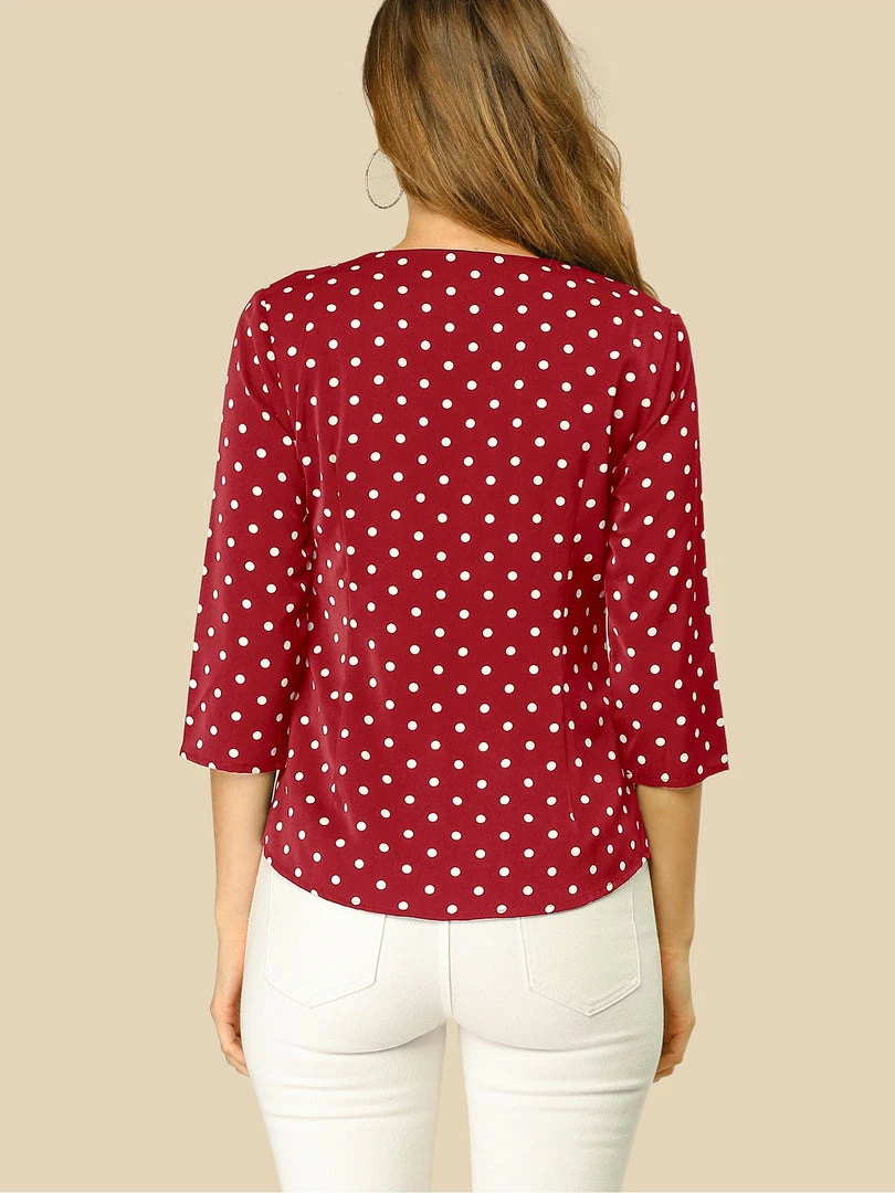 Allegra K Women's Polka Dots 3/4 Sleeve Casual Button Front Blouse Top 14 Allegra K Women's Polka Dots 3/4 Sleeve Casual Button Front Blouse Top