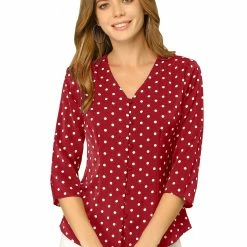 Allegra K Women's Polka Dots 3/4 Sleeve Casual Button Front Blouse Top 40 Allegra K Women's Polka Dots 3/4 Sleeve Casual Button Front Blouse Top