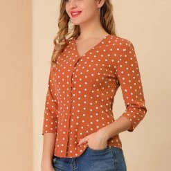 Allegra K Women's Polka Dots 3/4 Sleeve Casual Button Front Blouse Top 35 Allegra K Women's Polka Dots 3/4 Sleeve Casual Button Front Blouse Top