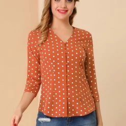 Allegra K Women's Polka Dots 3/4 Sleeve Casual Button Front Blouse Top 36 Allegra K Women's Polka Dots 3/4 Sleeve Casual Button Front Blouse Top