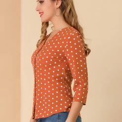 Allegra K Women's Polka Dots 3/4 Sleeve Casual Button Front Blouse Top 37 Allegra K Women's Polka Dots 3/4 Sleeve Casual Button Front Blouse Top