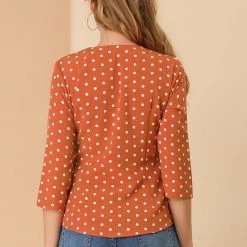 Allegra K Women's Polka Dots 3/4 Sleeve Casual Button Front Blouse Top 38 Allegra K Women's Polka Dots 3/4 Sleeve Casual Button Front Blouse Top