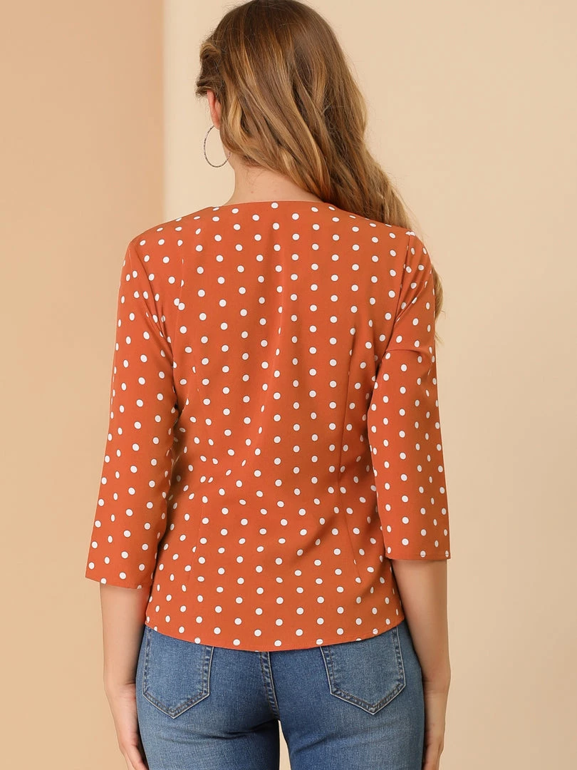 Allegra K Women's Polka Dots 3/4 Sleeve Casual Button Front Blouse Top 8 Allegra K Women's Polka Dots 3/4 Sleeve Casual Button Front Blouse Top