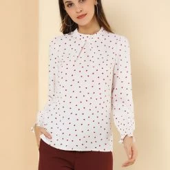 Allegra K Women's Ruffled Neck Smocked Long Sleeve Floral Printed Blouse Top