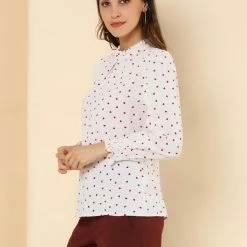 Allegra K Women's Ruffled Neck Smocked Long Sleeve Floral Printed Blouse Top