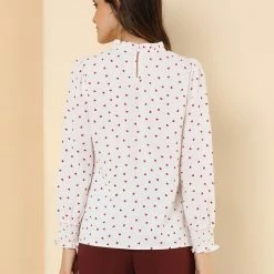 Allegra K Women's Ruffled Neck Smocked Long Sleeve Floral Printed Blouse Top