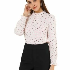 Allegra K Women's Ruffled Neck Smocked Long Sleeve Floral Printed Blouse Top
