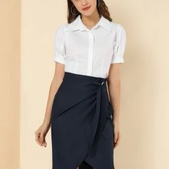 Allegra K Women's Wrap Work Office Knee Length Skirt