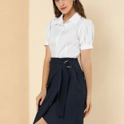 Allegra K Women's Wrap Work Office Knee Length Skirt