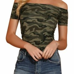 Allegra K Women's Slim Fit Short Sleeves Off The Shoulder Cropped Top