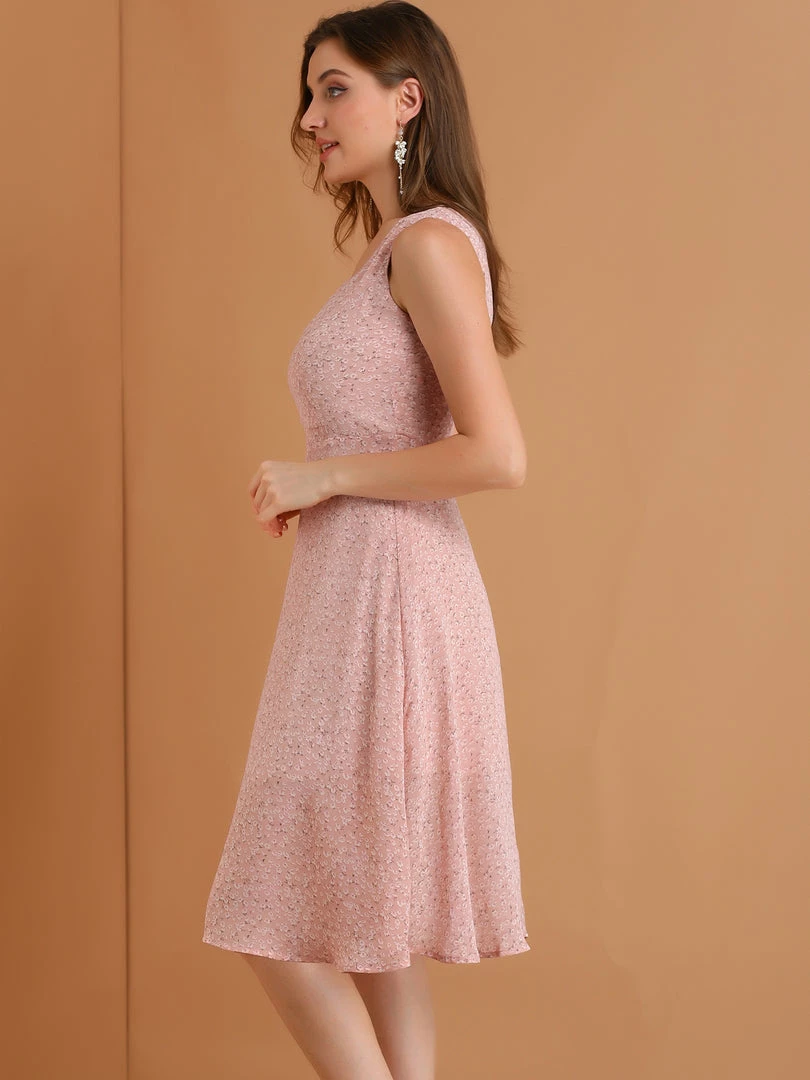 Allegra K Women's Sleeveless Casual Retro Summer Square Neck Print Chiffon Floral Dress 18 Allegra K Women's Sleeveless Casual Retro Summer Square Neck Print Chiffon Floral Dress