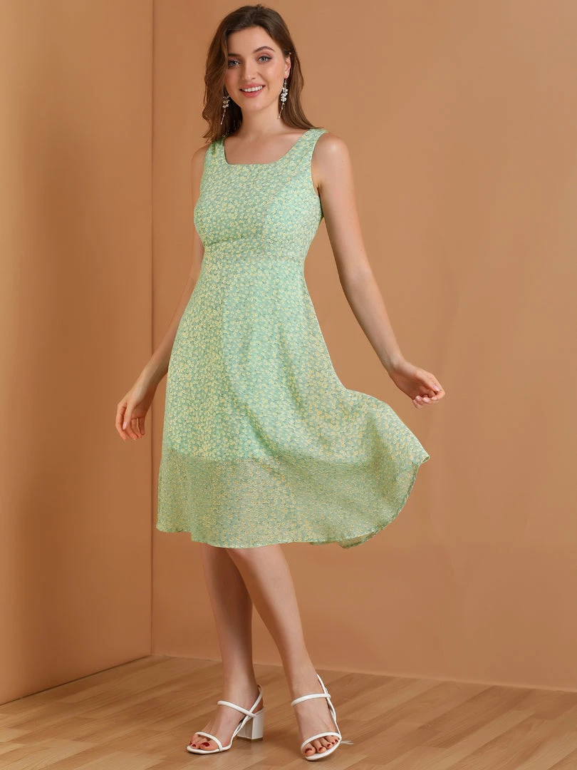 Allegra K Women's Sleeveless Casual Retro Summer Square Neck Print Chiffon Floral Dress 11 Allegra K Women's Sleeveless Casual Retro Summer Square Neck Print Chiffon Floral Dress