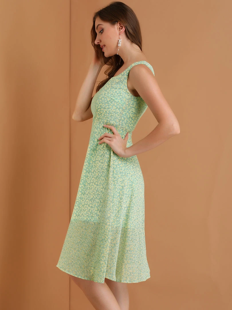Allegra K Women's Sleeveless Casual Retro Summer Square Neck Print Chiffon Floral Dress 12 Allegra K Women's Sleeveless Casual Retro Summer Square Neck Print Chiffon Floral Dress