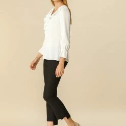 Allegra K Ruffle V Neck Bracelet Sleeve Vintage Peasant Chiffon Blouse Women