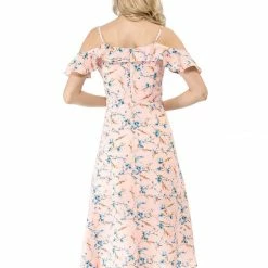 Allegra K Spaghatti Straps Ruffled Sleeves Asymmetrical Floral Dress